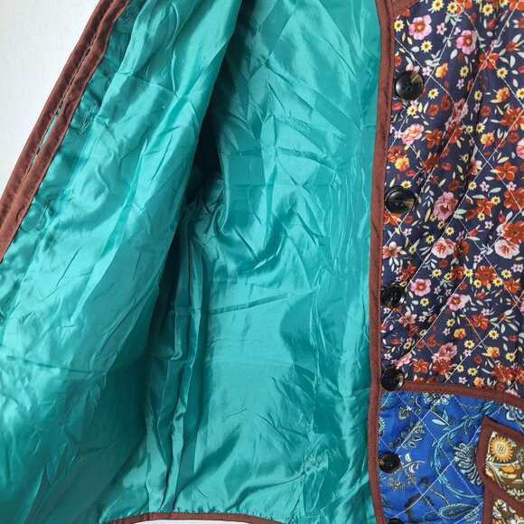 💙 Quilted Patchwork Lined Cotton Blend Jacket Size M/L Cottage Boho Preppy Hipp - Picture 3 of 8
